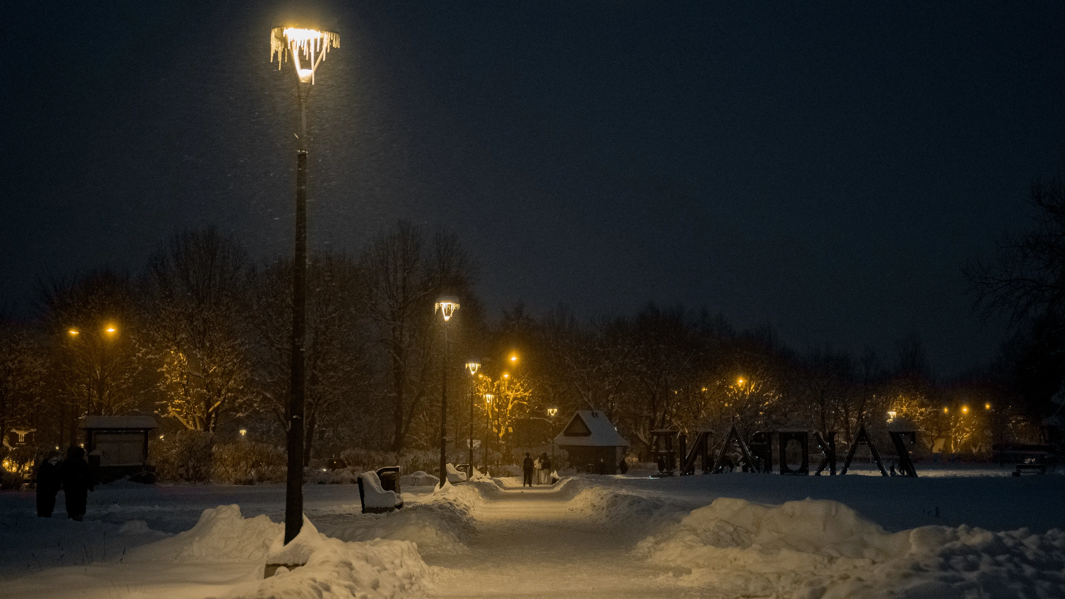 snow night street